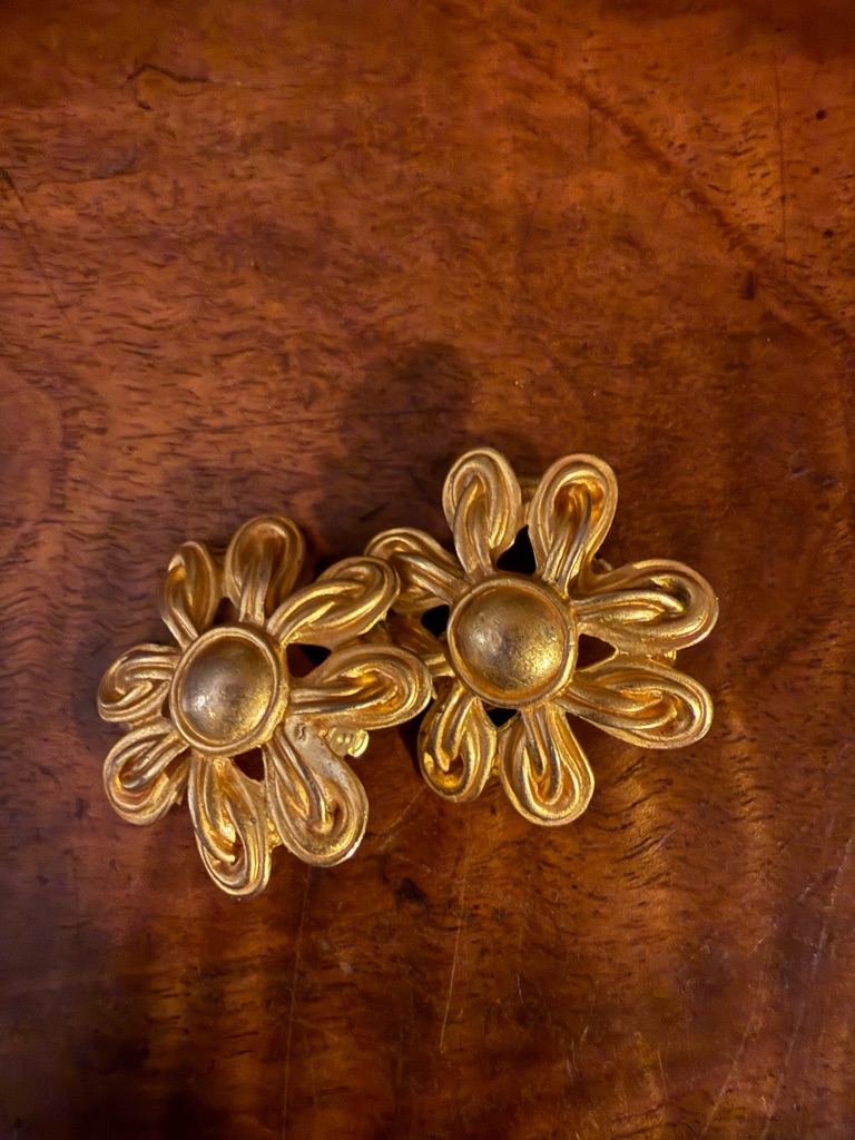 Gold Flower ClipOn Earrings  Floral Statement Accessories